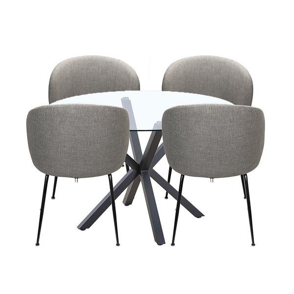 Ludlow Round Dining Table and 4 Maxwell Chairs Black & Grey Homebase