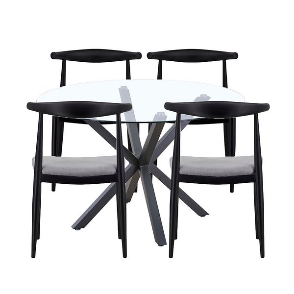 Ludlow Round Dining Table and 4 Maddie Chairs Black Homebase