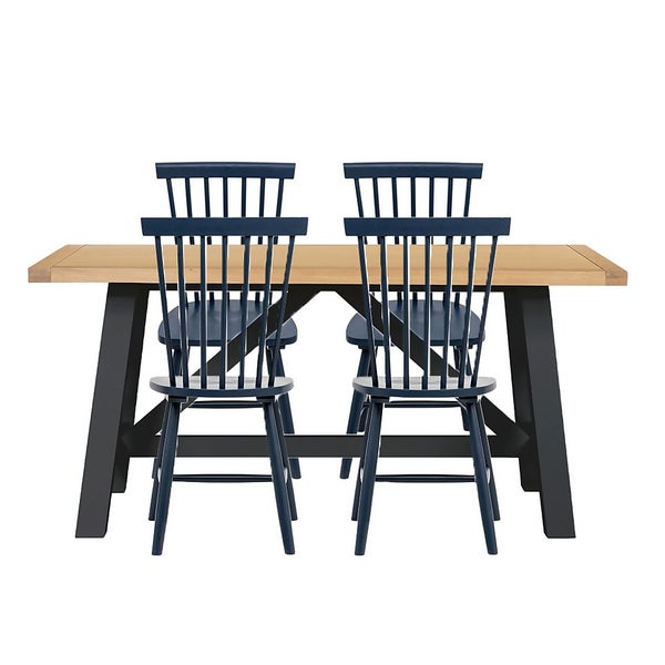 Ashstead Charcoal Dining Table and 4 Spindle Chairs Navy Homebase