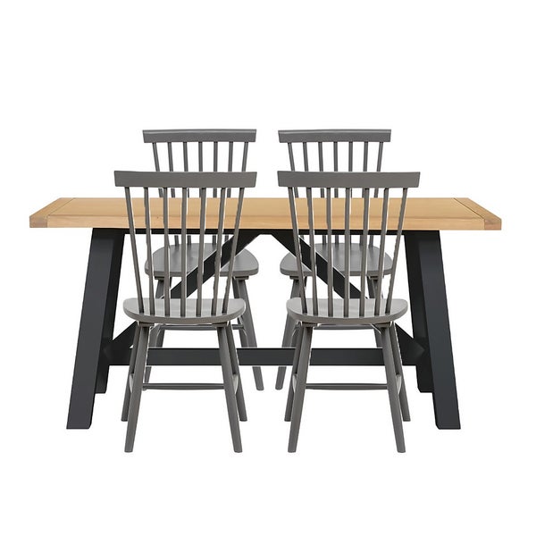 Ashstead Charcoal Dining Table and 4 Spindle Chairs Charcoal Homebase