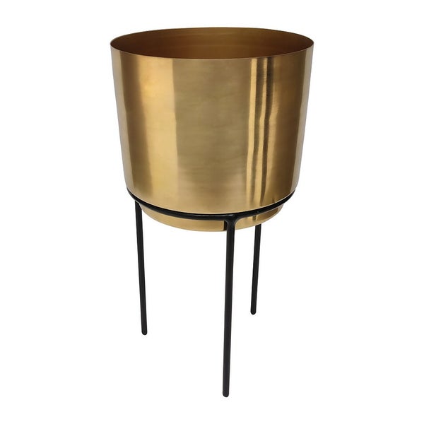 Brass Indoor Plant Pot with Straight Stand 14cm Homebase