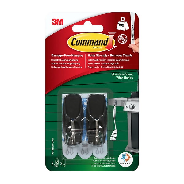 Command™ Outdoor Black Stainless Steel Wire Hooks 2 Hooks, 3 Strips