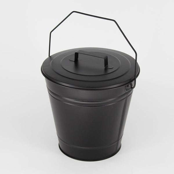Fireplace Ash Bucket with Lid Black Homebase