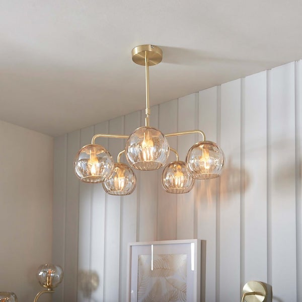 Geneva 5 Light Pendant Light Brass Homebase