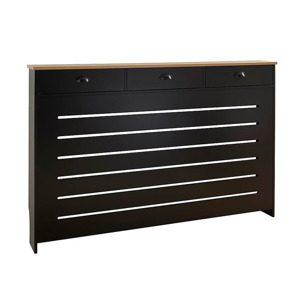 Barnford Large Radiator Cover with Drawers in Black & Oak Effect Homebase