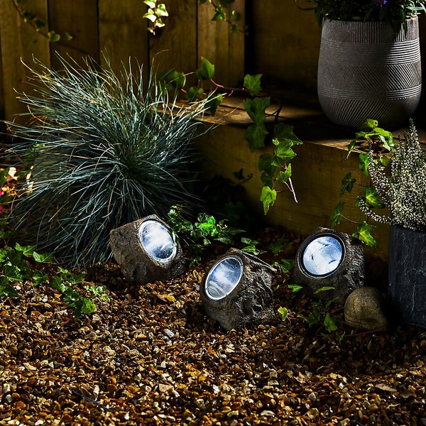 Homebase Edit Large Rock Solar Lights Pack of 3 Homebase