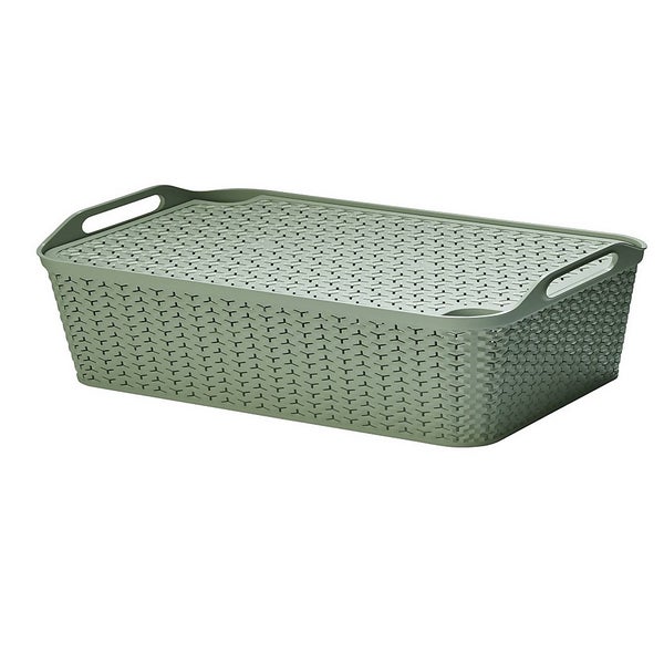 Shallow Urban Storage Basket with Lid Green Homebase