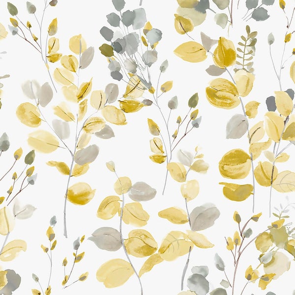 Fresco Watercolour Leaves Ochre Wallpaper Homebase