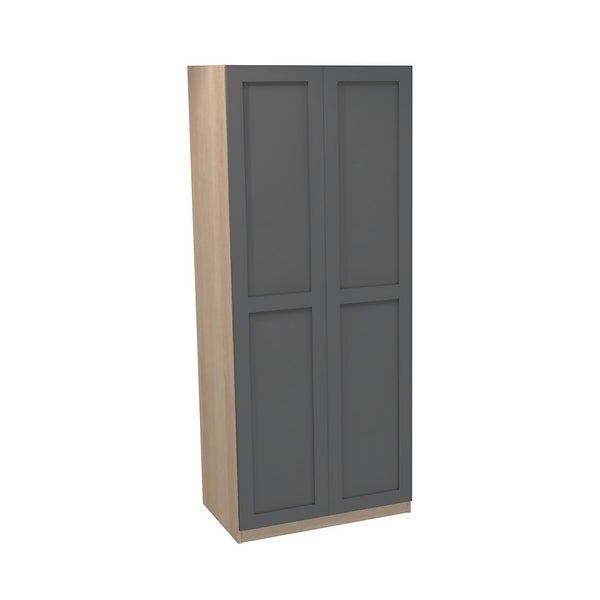 House Beautiful Realm Double Wardrobe, Oak Effect Carcass Carbon Grey Shaker Doors (W) 900mm x