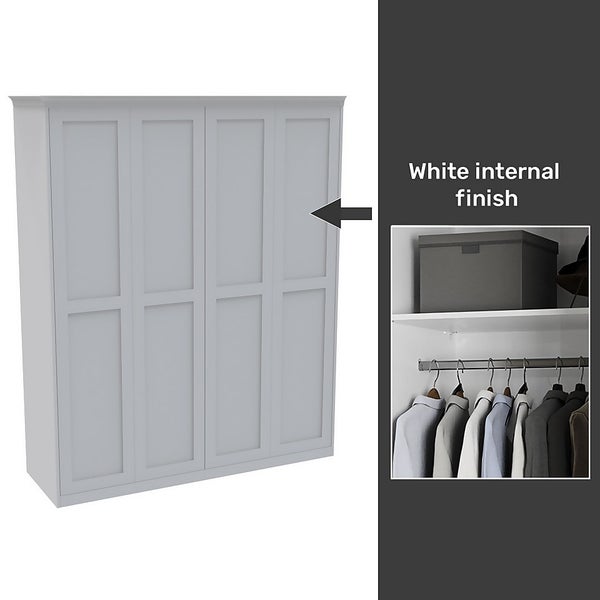 House Beautiful Realm Fitted Look Quad Wardrobe, White Carcass White