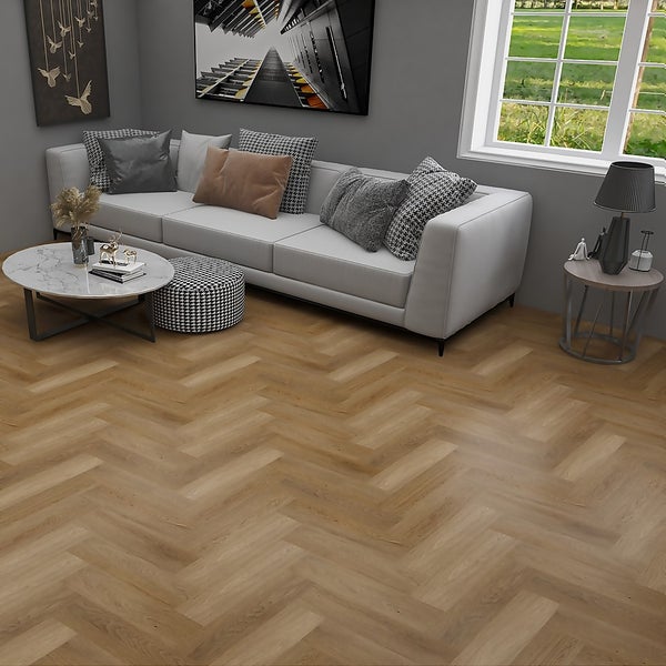 Rigid Core Luxury Vinyl Flooring Natural Oak Herringbone Homebase