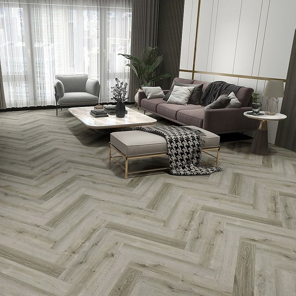 Rigid Core Luxury Vinyl Flooring Light Grey Herringbone Homebase