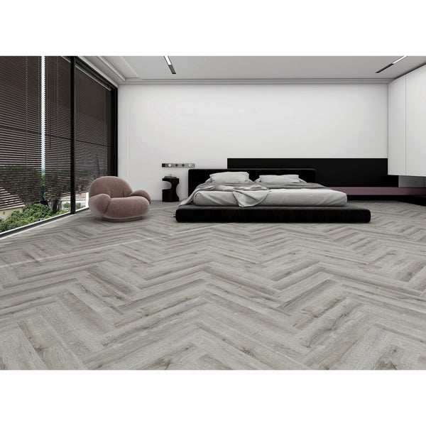 Rigid Core Luxury Vinyl Flooring Light Grey Herringbone Homebase