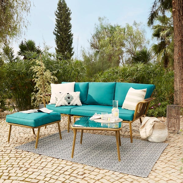Omari Metal Garden Corner Sofa Set Teal & Gold Homebase