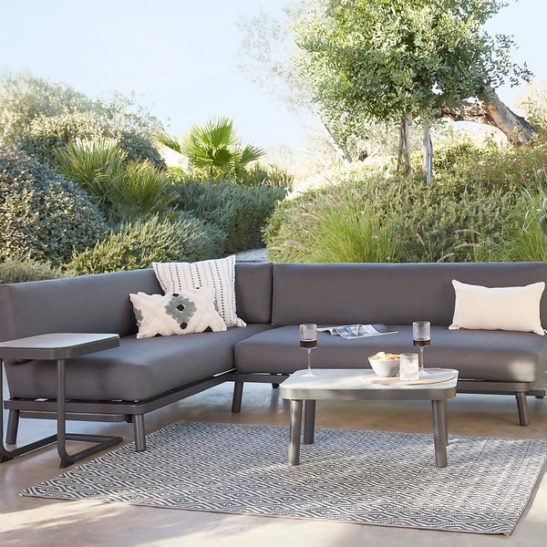 Heba Grey Metal Garden Corner Sofa Set Homebase