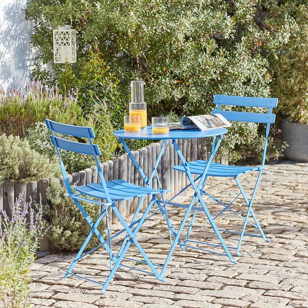 Millie Metal Bistro Set Blue Homebase