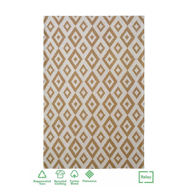 Recycled Cotton Geometric Rug Ochre 100x150cm Homebase