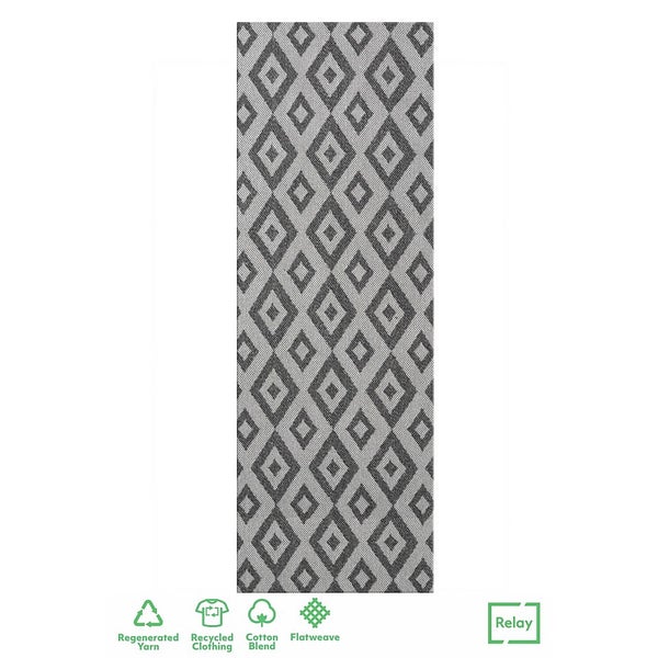 Recycled Cotton Geometric Rug Grey 60x180cm Homebase