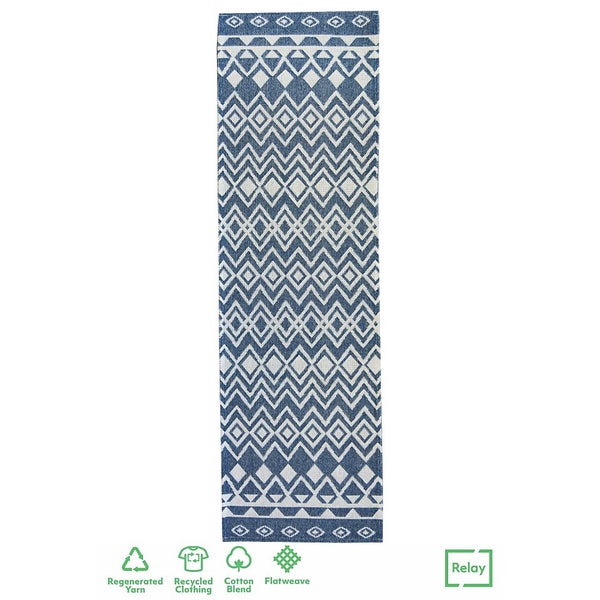 Recycled Cotton Tribal Rug Navy 60x180cm Homebase