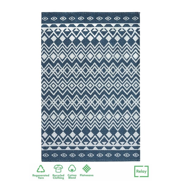 Recycled Cotton Tribal Rug Navy 100x150cm Homebase