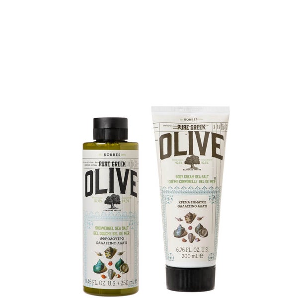 Pure Greek Olive Sea Salt Shower Gel & Body Cream Set KORRES UK