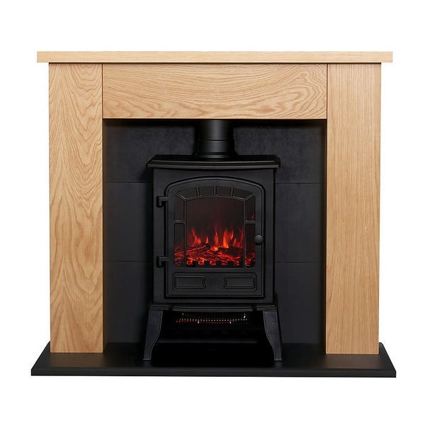 Adam Chester Stove Fireplace with Flat to Wall Fitting in Oak & Black