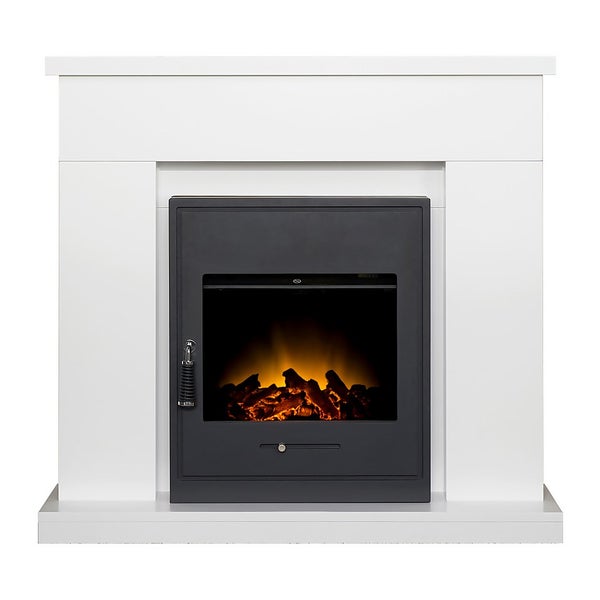 Adam Lomond Fireplace in Pure White with Oslo Electric Inset Stove with