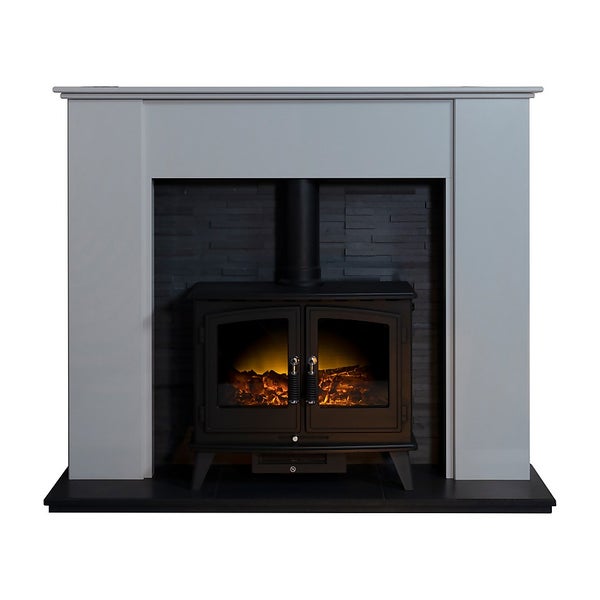 Acantha Montara Crystal White Marble Fireplace with Downlights