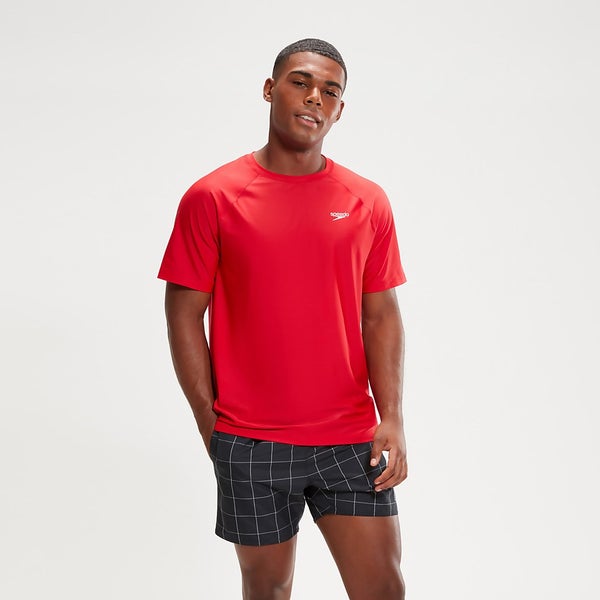 Men's Essential Short Sleeve Swim Top Red | Speedo