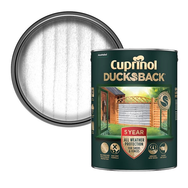 Cuprinol Ducksback Shed & Fence Paint Herring Grey 5L Homebase