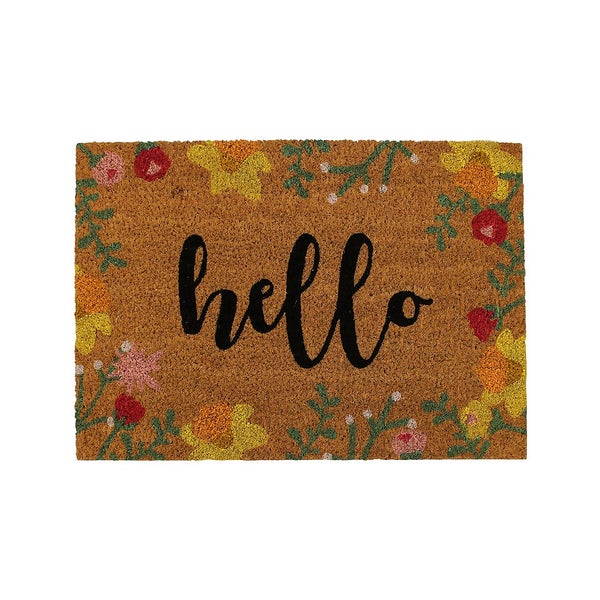 Floral Hello Coir Doormat 39 x 59cm Homebase