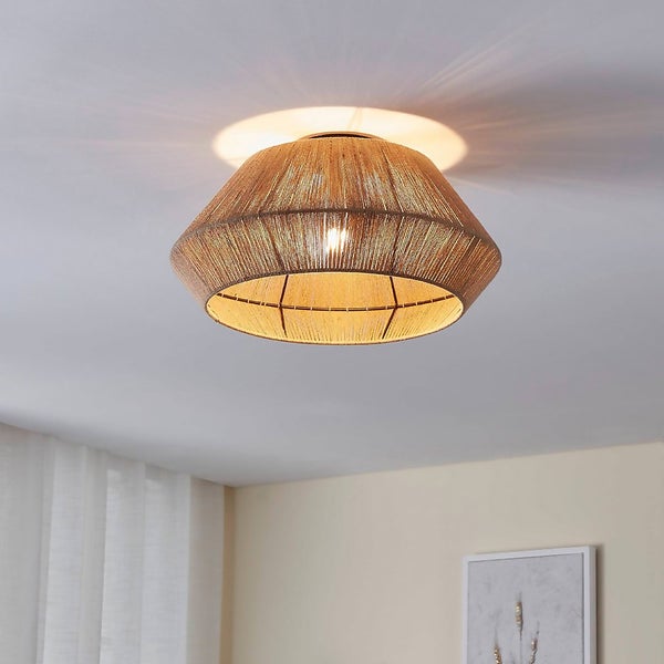 Eglo Alderney Flush Ceiling Light Black & Natural Homebase