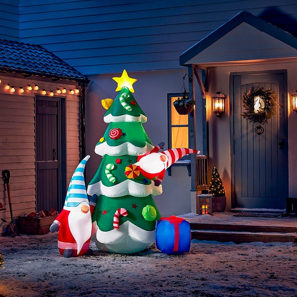 7ft Christmas Tree with Gonks Outdoor Inflatable Decoration | Homebase