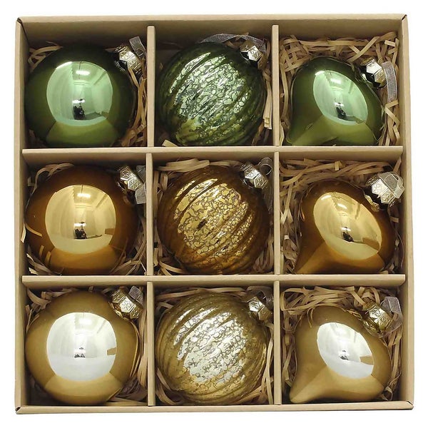 Frosted Forest Premium Glass Christmas Bauble Decorations Pack of 9