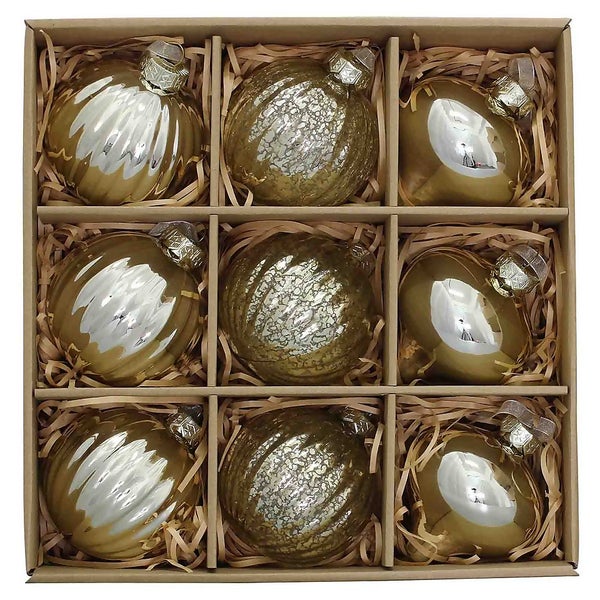 Gold Glass Premium Christmas Bauble Decorations Pack of 9 Homebase