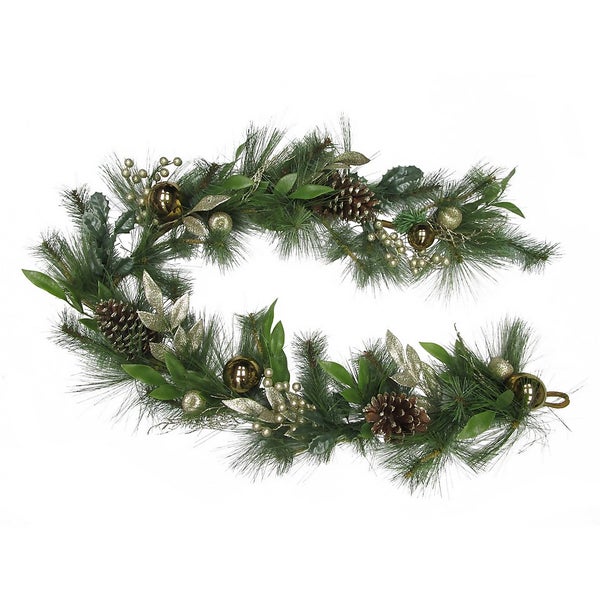 Natural Pine Cone & Bronze Bauble Christmas Garland 180cm Homebase