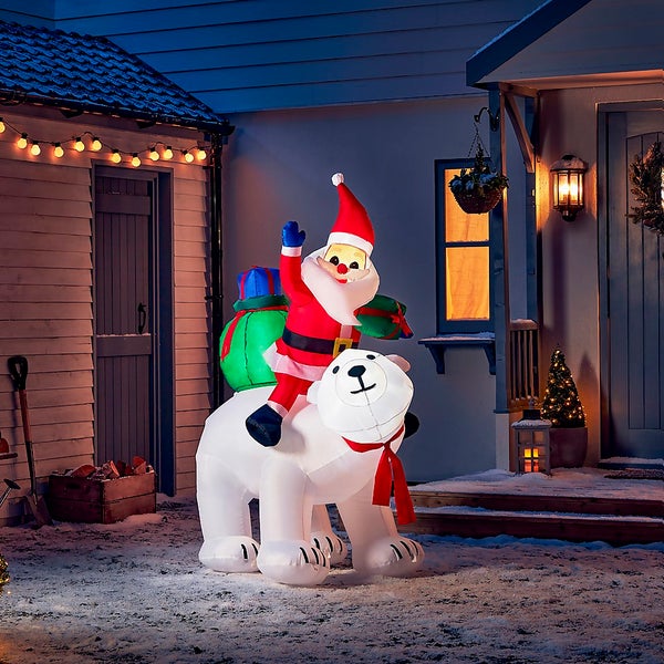 6ft Santa on a Polar Bear Christmas Outdoor Inflatable Decoration ...
