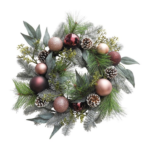 Pink & Berry Bauble Christmas Wreath 50cm Homebase