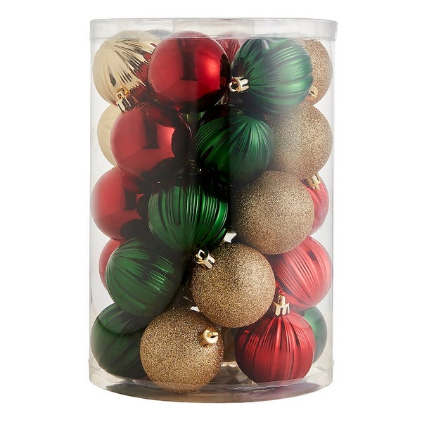 Christmas Spirit Shatterproof Christmas Bauble Decorations Pack of 30 Homebase