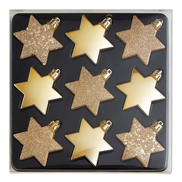 Christmas Spirit Stars Shatterproof Christmas Bauble Decorations Pack of 9 Homebase