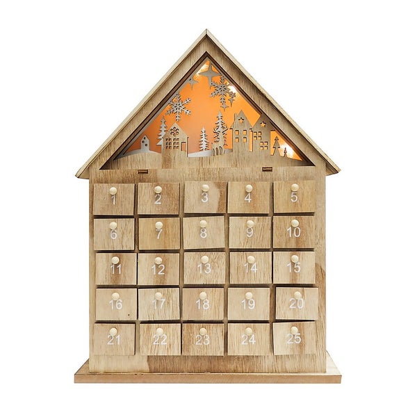 Wooden LED Christmas Advent Calendar House Homebase