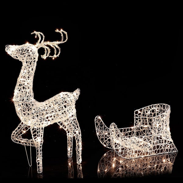 Acrylic LED Reindeer & Sleigh 3in1 Warm, Cool & Mixed White 3D