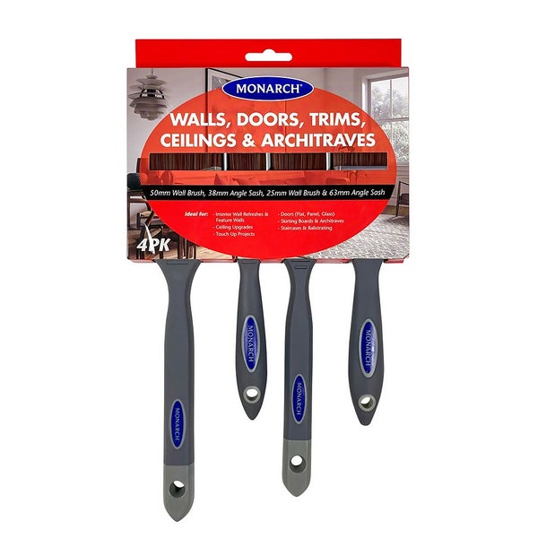Monarch Walls, Ceilings, Doors, Trims & Architraves Paint Brush Set 4