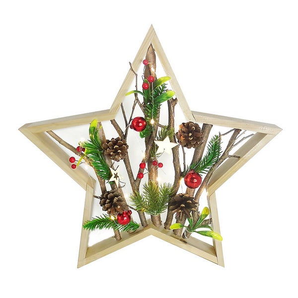 Red Berry & Willow Framed Star Christmas Tabletop Decoration with