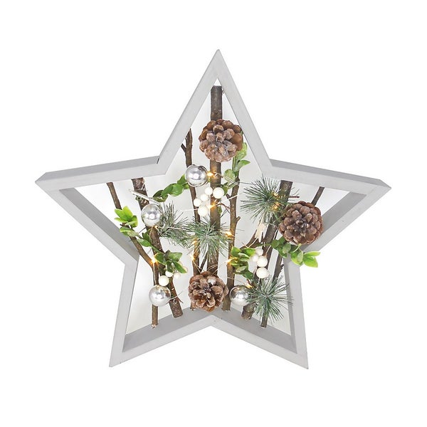White Berry and Willow Framed Star Christmas Decoration with Lights