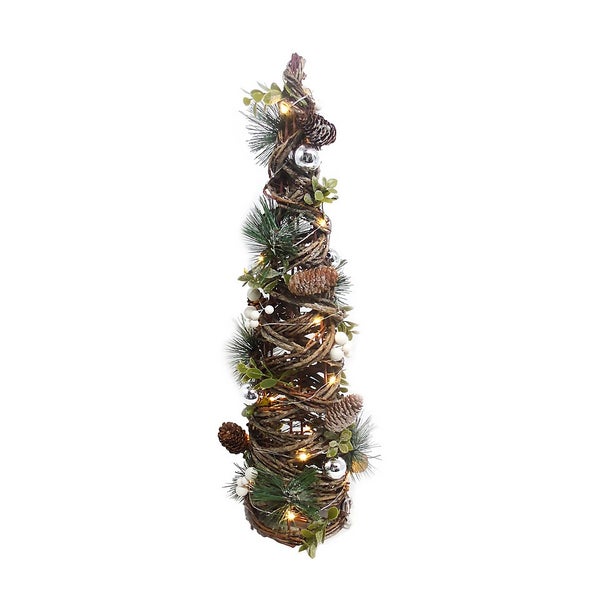 White Berry Cone Christmas Tree Tabletop Decoration with Lights 55cm