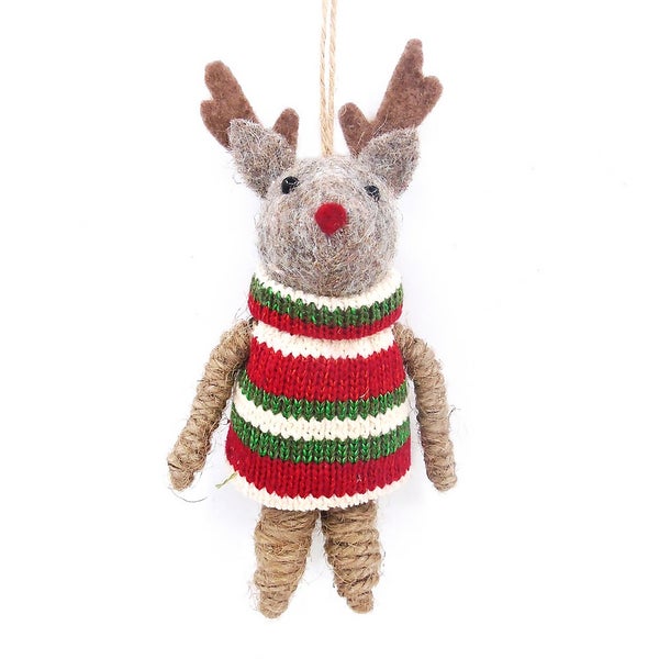 Felt Reindeer in Jumper Christmas Tree Decoration Homebase