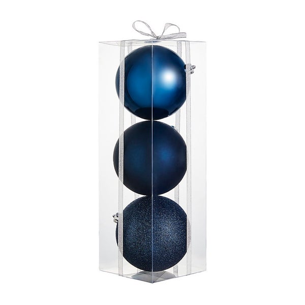 Large Dark Blue Shatterproof Christmas Bauble Decorations Pack of 3