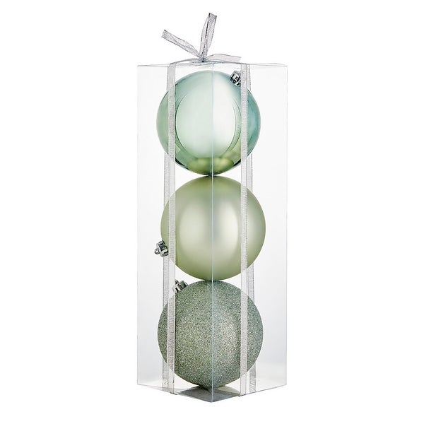 Large Light Green Shatterproof Christmas Bauble Decorations Pack of 3 Homebase