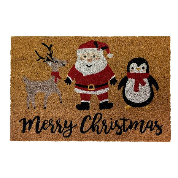 Merry Christmas PVC & Coir Doormat 39 x 59cm Homebase